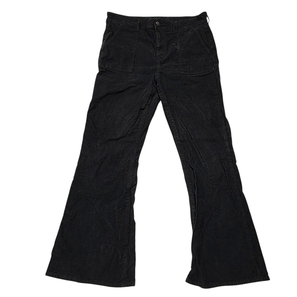 American Eagle Super Hi-Rise Flare Pants Women 16 Black Cotton Corduroy Stretch